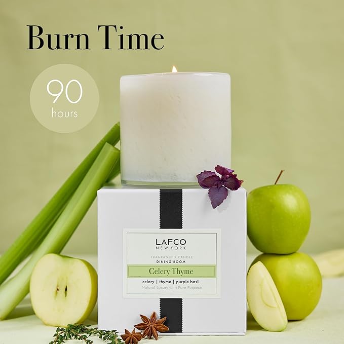 LAFCO New York Signature Candle, Celery Thyme - 15.5 oz - 90-Hour Burn Time - Reusable, Hand Blown Glass Vessel - Made in The USA - Bloomnest