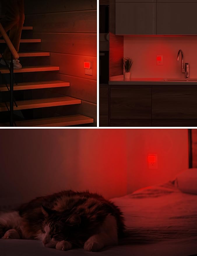 L LOHAS LED Red Night Lights Plug into Wall 2-Pack, 0.3W Plug in Night Light, Dusk to Dawn, Bright Nightlight Auto-On/Off, for Adults Kids Room Bedroom Bathroom Hallway Kitchen, Non-Dim - Bloomnest