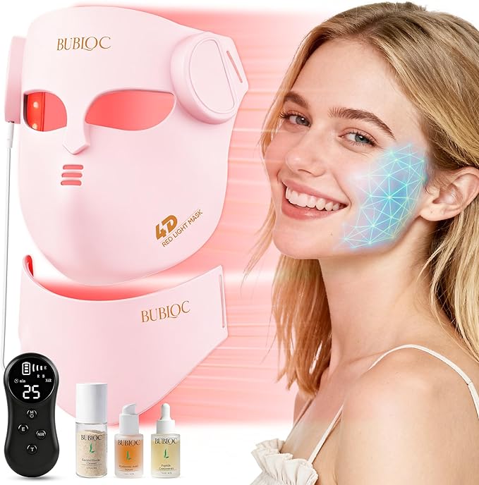 4D Wireless Red Light Therapy for Face and Neck with 400 LEDs,8+1 Color Light Therapy Mask with NIR, 850nm Red Light Therapy Mask, 4000mAh Rechargeable Led Face Mask Remote Control for Home & Travel Bloomnest