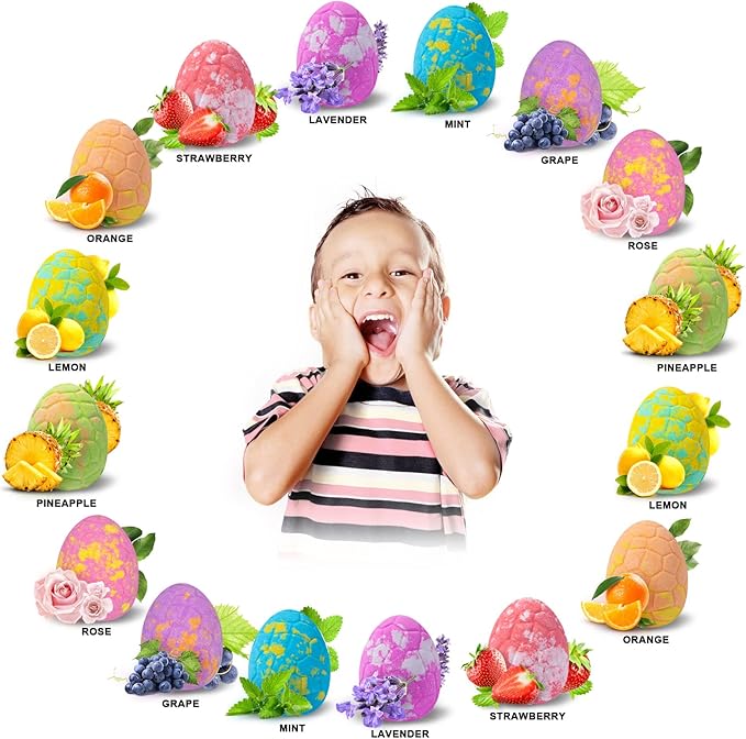 Dinosaur Bath Bombs Gift Set,16 Pack Organic Bath Bomb for Kids with Toys Surprise Inside. Natural Dino Egg Bathbombs Kit for Christmas or Birthday Gift for Girls and Boys - Bloomnest