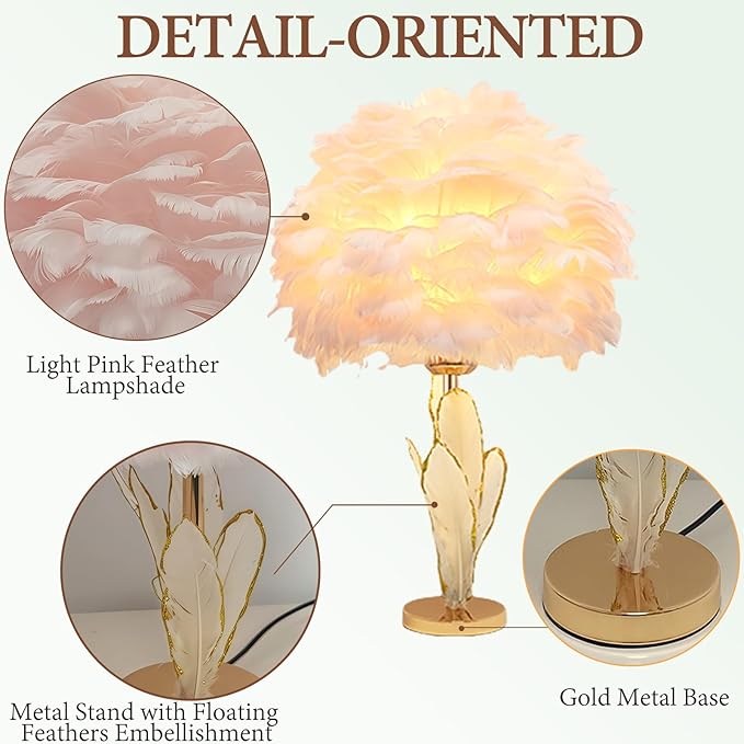 Pink Feather Lamp Goose Furry Table Lamp Princess Modern Fluffy Desk Lamp Simple Wedding Decor Romantic Bedside Night Light for Girl Bedroom Living Room Hotel - Bloomnest