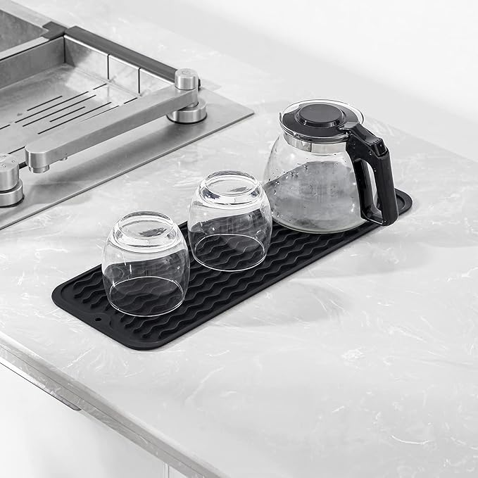 Silicone Dish Drying Mat for Multiple Usage,Easy clean,Eco-friendly,Heat-resistant Silicone Mat for Kitchen Counter,Sink,Bar,Bottle,or Cup Black M 17 inches x 6 inches - Bloomnest
