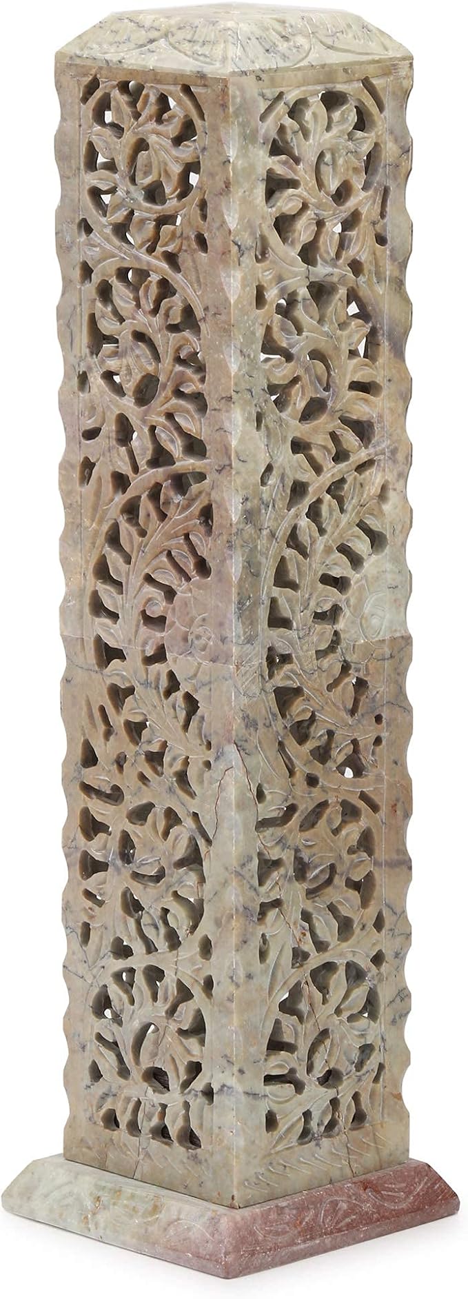 Carry Me Handmade Marble Soapstone Incense Stick Burner | Candle Stick Holder | Tea Light Burner - Perfect Floral Carving for Gifting. Decorative Home and Kitchen Decor (3 x 3 x 11 Inches) - Bloomnest