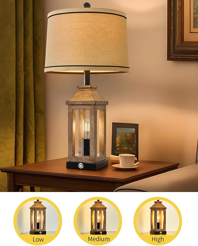 23.75" Farmhouse Table Lamps USB A+C Charging Ports 3-Way Dimmable Touch Control Lamp Nightlight Vintage Modern Lamp for Living Room Bedroom with 2 Light Sources - Bloomnest
