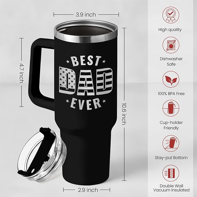 SANDJEST Best Dad Ever Tumbler 40Oz, Gifts for Dad for Christmas Birthday Valentine Fathers Day, Dad Coffee Cup Stainless Steel Insulated Tumblers with Lid & Straw, Dads Gift from Daughter Son - Bloomnest