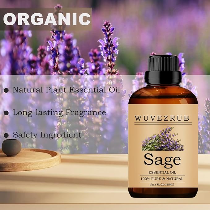 Sage Essential Oils, 120ML Pure and Natural Essential Oil for Aromatherapy Diffuser - Sage /4 Fl Oz - Bloomnest