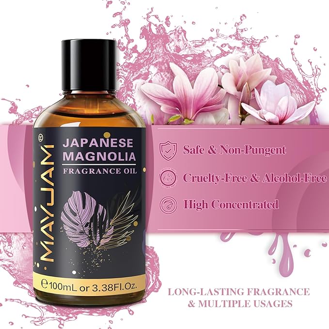 MAYJAM 100ML/3.38FL.OZ Japanese Magnolia Fragrance Oils with Glass Dropper, Essential Oils for Diffusers for Home, Long Lasting Scented Oils for Diffusers Soap Candle Making - Bloomnest