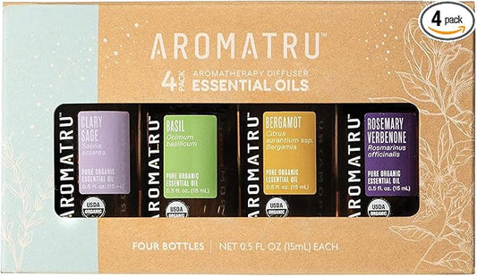 Inspire Essential Oil Kit – Clary Sage, Basil, Bergamot, and Rosemary Verbenone – Organic & Wildcrafted – ISO Certified – No Synthetic Fillers – Ethically Sourced - Bloomnest
