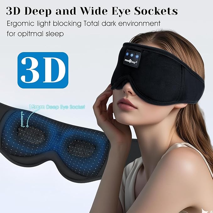 MUSICOZY Sleep Headphones, Bluetooth 5.4 Sleep Mask Headband Headphones Sleeping Eye Mask, Wireless Music Earbuds Earphones with HD Stereo Speakers for Side Sleepers, Cool Gadgets Unique Gift - Bloomnest