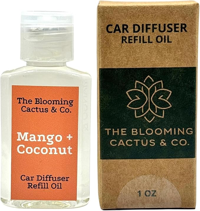 Car Air Freshener Hanging, Essential Oil Diffuser for Cars 1 OZ, Cute Car Accessories, C ar Air Freshener Refill, Long-Lasting Fragrance Refill, Car Diffuser Refill Made in USA | Mango & Coconut - Bloomnest