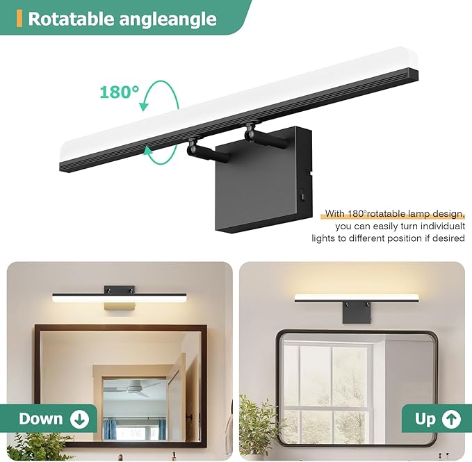 Black Vanity Light 24", 18W LED Bathroom Light Bar with 5CCT, Adjustable Angle & ETL Dimmable Driver – Modern Bathroom Vanity Light Fixture for Mirror, Powder Room, Bedroom, Apartment, Hotel - Bloomnest