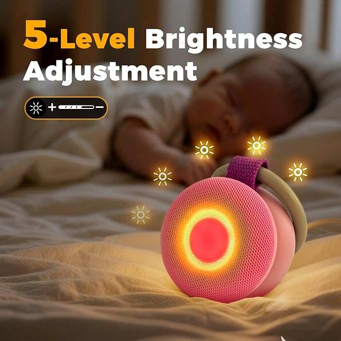 Portable Sound Machine - White Noise Sound Machine for Baby, Travel Donut Sound Machine for Sleep, 15 Soothing Sounds & 7 Colors Night Light, Breathing, Baby Shusher, Registry Gift, Pink