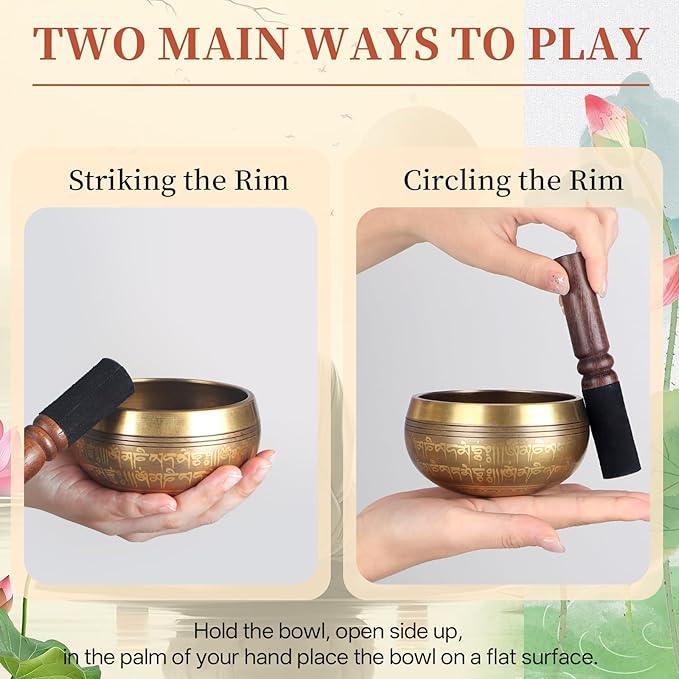AKLOT HandMade Meditation Singing Bowl: Tibetan Sound Bowl Set with Pure Tone, Sound Bath Bowl with Cushion, Mallet, Spiritual Gift for Chakra Clearing, Mind Healing, Yoga, Prayer, Relaxation (4 Inch)