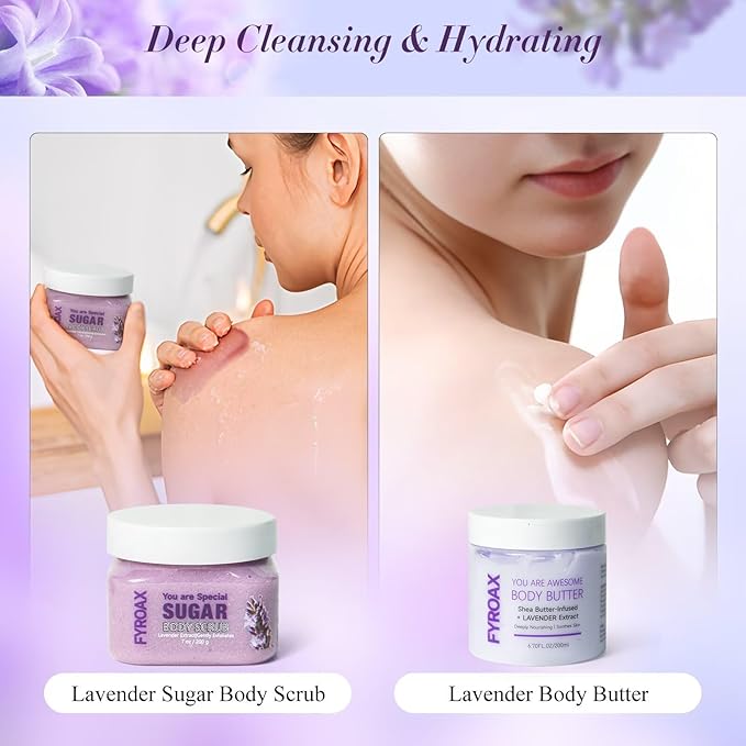 Spa Gifts for Women 7 Pcs Home Spa Kit Lavender Bath Set,Spa Gift Baskets Self Care Gifts Spa Gifts for Women Birthday,Mothers Day Basket Easter Christmas Bath Set