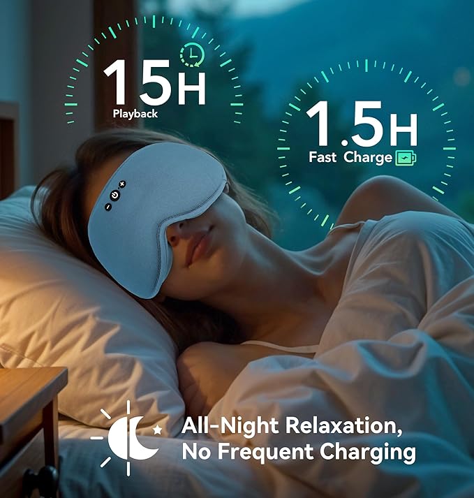 LC-dolida Bamboo Cotton Weighted Bluetooth Sleep Masks, 3D Weighted Sleep Masks with Bluetooth 5.4 Headphones, Total Blackout Bluetooth Sleep Mask for Women Men, Weight Eye Mask for Sleeping, Ash Blue - Bloomnest