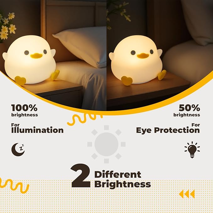 LED Squishy Animal Night Light - 2 Level Dimmable Nursery Lamp for Kids, Rechargeable Touch Lamp, Cute Dorm Decor - Perfect Baby Boys Girls Gift (Pea Duck) - Bloomnest