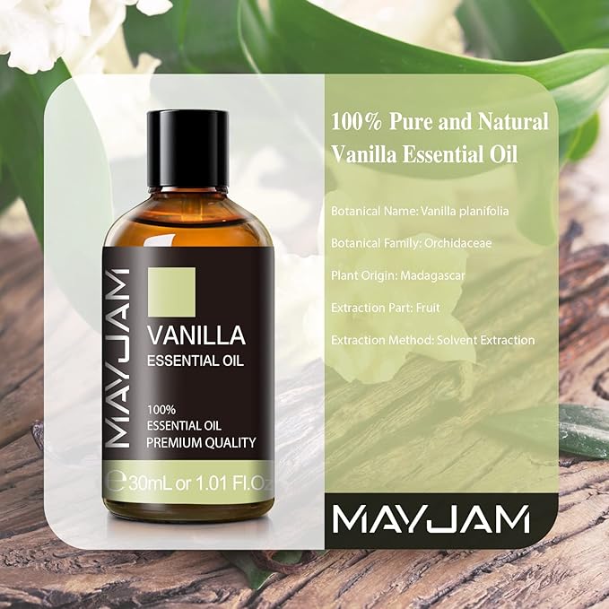 Vanilla Essential Oil 30ml/1.01fl.oz, MAYJAM Premium Vanilla Oils for Aromatherapy, Diffuser, Soap Making, Candle Making, Long Lasting Scents - Bloomnest
