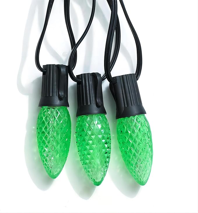 Meconard C9 Led Replacement Christmas Light Bulbs, C9 Shatterproof Led Bulbs for Christmas Indoor Outdoor String Lights, E17 Intermediate Base, Commercial Grade Holiday Bulbs, Green, 25Pack - Bloomnest