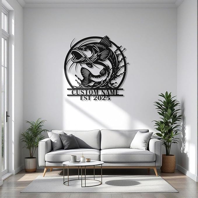 Personalized Catfish Metal Sign – Custom Name Fishing Wall Art – Iron Decoration for Cabins, Lake Houses, Man Caves, and Outdoor Spaces (Catfish-6) - Bloomnest