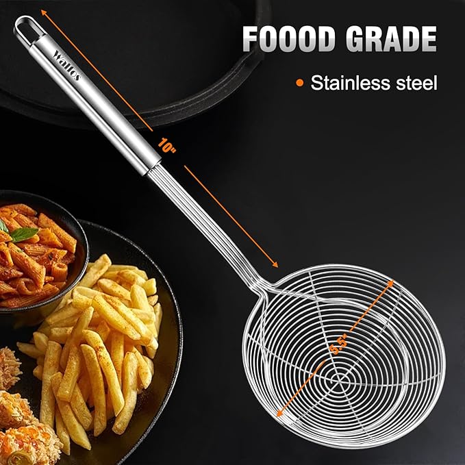 Walfos Spider Strainer - 5.5 Inch Stainless Steel Fryer Scoop, Kitchen Spider Skimmer Strainer With Handle, For Cooking Deep Fryer, Pasta, Spaghetti, Noodle, Vegetables, Egg - Bloomnest