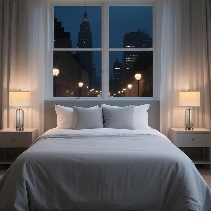 Table Lamps Set of 2 with Touch Control, 3-Way Dimmable Nightstand Lamp with Vertical Grained Glass, Grey Bedside Table Lamps, 27" Modern Glass Bedside Lamps with USB A+C Ports, Desk Lamp for Bedroom - Bloomnest