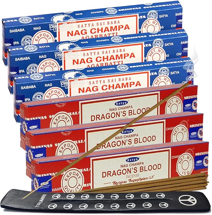 Nag Champa Dragons Blood Incense Sticks & Holder Bundle Variety Pack from House of Satya Incense Sticks and Trumiri TRUMIRI