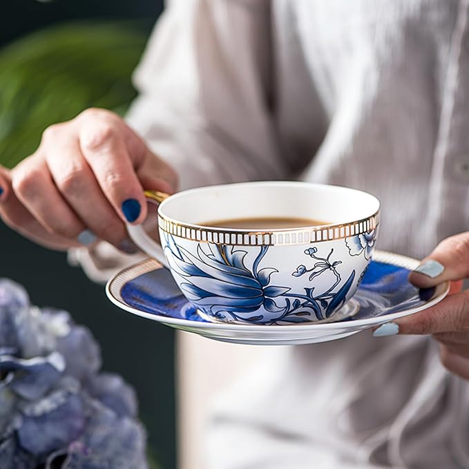 ACMLIFE Tea for One Teapot and Cup Set, Vintage Floral Porcelain Tea Set for One, Bone China Teapot Set, Tea Pot Set Gift for Women (Blue) - Bloomnest