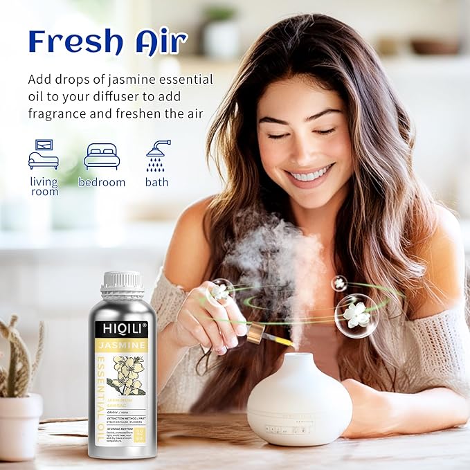 HIQILI Jasmine Essential Oil, Pure & Natural Jasmine Oil for Diffuser, Perfume, Shampoo, Aromatherapy-32 Fl Oz/1000 ML - Bloomnest