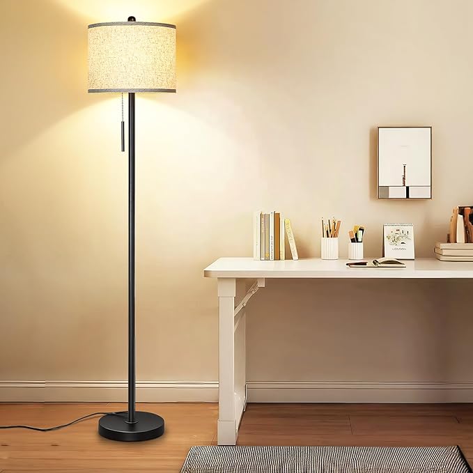 Floor Lamp for Living Room, 63in Black Standing Lamp, 3-Way Dimmable Floor Lamp for Bedroom, Tall Lamp with White Linen Shade for Office - Bloomnest