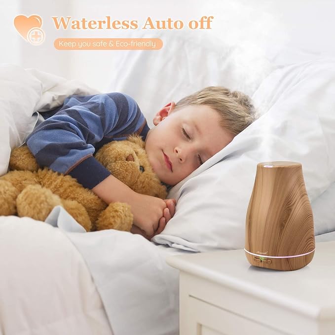Aromatherapy Essential Oil Diffuser for Room: 100ml Air Humidifier Aroma Scent Cool Mist Diffusers Colorful Light Cute Mini Small Waterless Auto Off Ultrasonic for Home Bedroom (Yellow Wood Grain) - Bloomnest