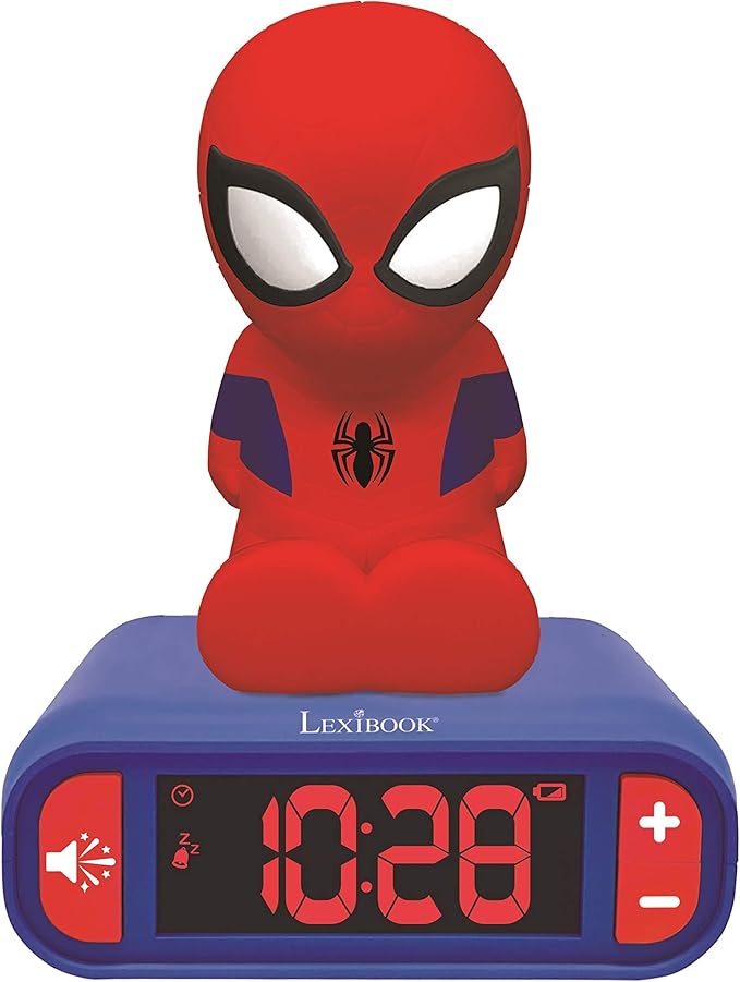 LEXiBOOK - Marvel Spider-Man Digital Alarm Clock with Night Light Snooze and Marvel Spider Man Superheroes Sound Effects - Boys Clock - Luminous Spiderman, Blue - RL800SP - Bloomnest