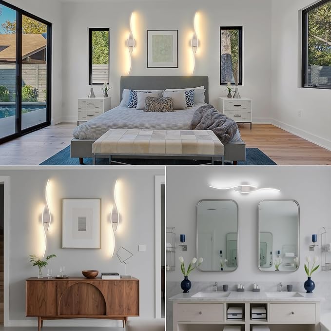 Battery Powered Wall Sconces Set of 2, Nickel 39" LED Dimmable Wall Sconce with Remote Control/Timer/Memory, USB Rechargeable Wall Lights for Living Room, Bedroom, Hallway Wireless scones Lighting - Bloomnest