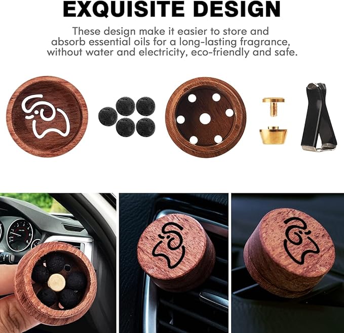 Essential Oil Car Diffuser, 2 PCS Elephant Calf Shaped Car Aromatherapy Wood Diffuser with Vent Clip - Bloomnest
