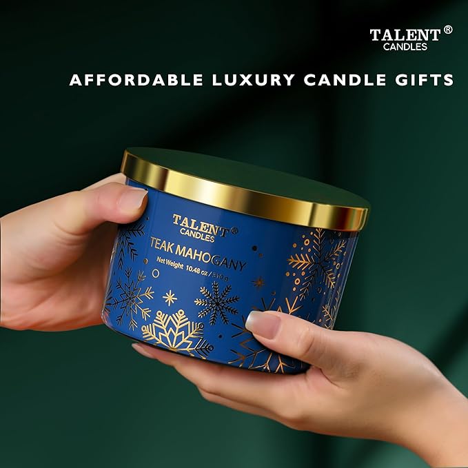 Christmas Candles, Large 3 Wick Jar Candles, Christmas Scented Candles Gifts for Women, Christmas Gift Ideas with Soy Wax Candles, Teak Mahogany - Bloomnest
