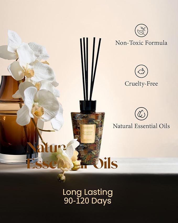 M&SENSE Roasted Coffee Reed Diffuser Set - 8.79fl oz Home Fragrance Non-Toxic Reed Diffuser for Home, Long Lasting Air Freshner Gifts for Bathroom Bedroom Fragrance Decor MSENSE