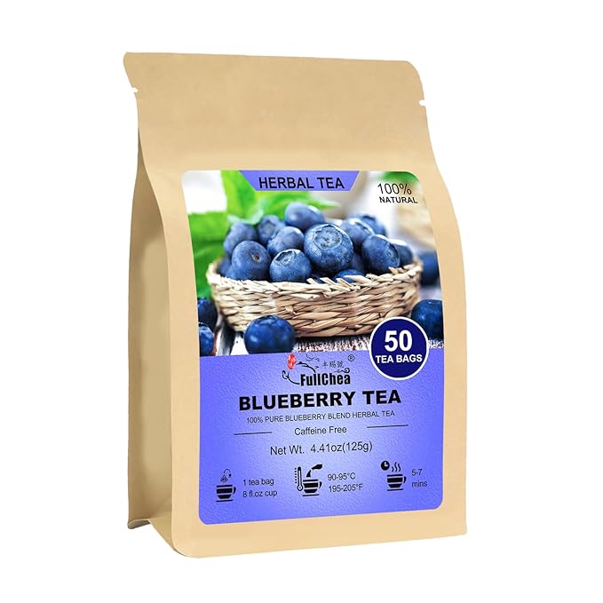 FullChea - Blueberry Tea Bags, 50 Teabags - Premium Blueberry Blend Herbal Tea - Harmonious Mix of Blueberries, Hibiscus, Raisins, Mint Leaves - Rich in Natural Goodness, Delightful Taste - Bloomnest