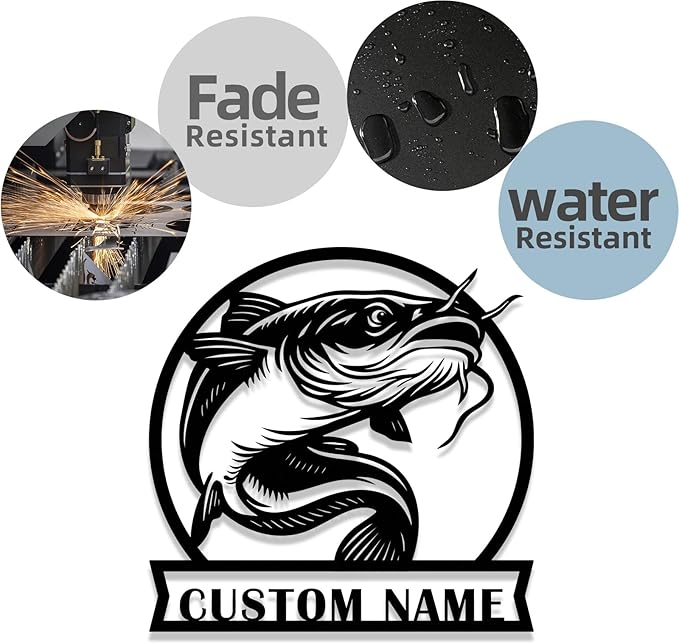 Personalized Catfish Metal Sign – Custom Name Fishing Wall Art – Iron Decoration for Cabins, Lake Houses, Man Caves, and Outdoor Spaces (Catfish-1) - Bloomnest