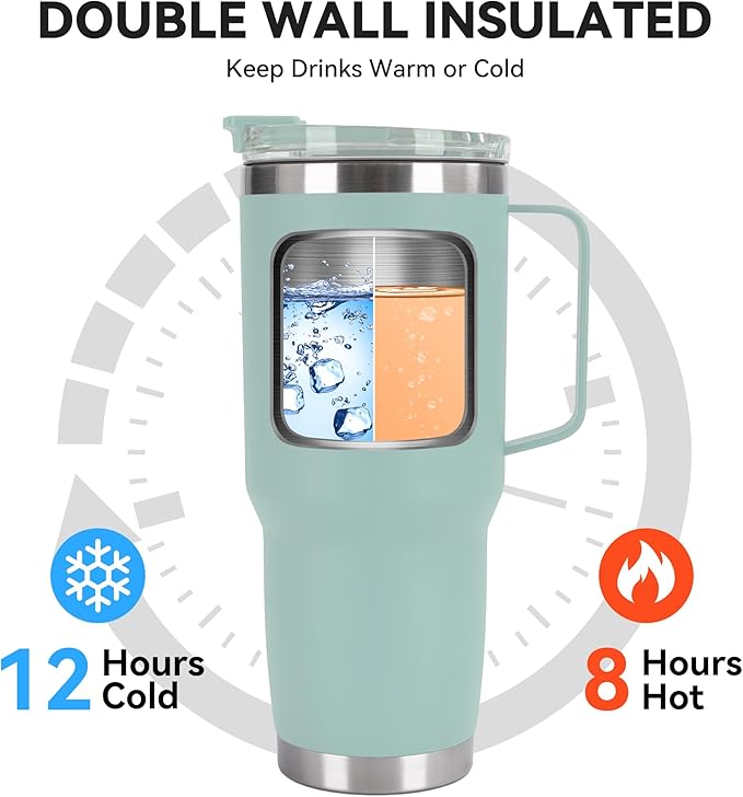 HASLE OUTFITTERS 30oz Tumbler With Handle, Insulated Travel Coffee Mug With Straw Leak-Proof Double Wall Stainless Steel Vacuum Tumblers Metal Cup with Straw for Hot and Cold Drink - Bloomnest