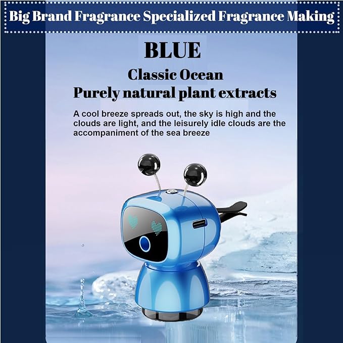 Robot Intelligent Aromatherapy Machine, Smart Cute Robot Car Air Freshener - Fine Spray/Fillable/Four-Gear Adjustment/Vibration Sensing/On-Off/Large Capacity Long-Lasting Fragrance/V3 (Blue, Ocean) - Bloomnest