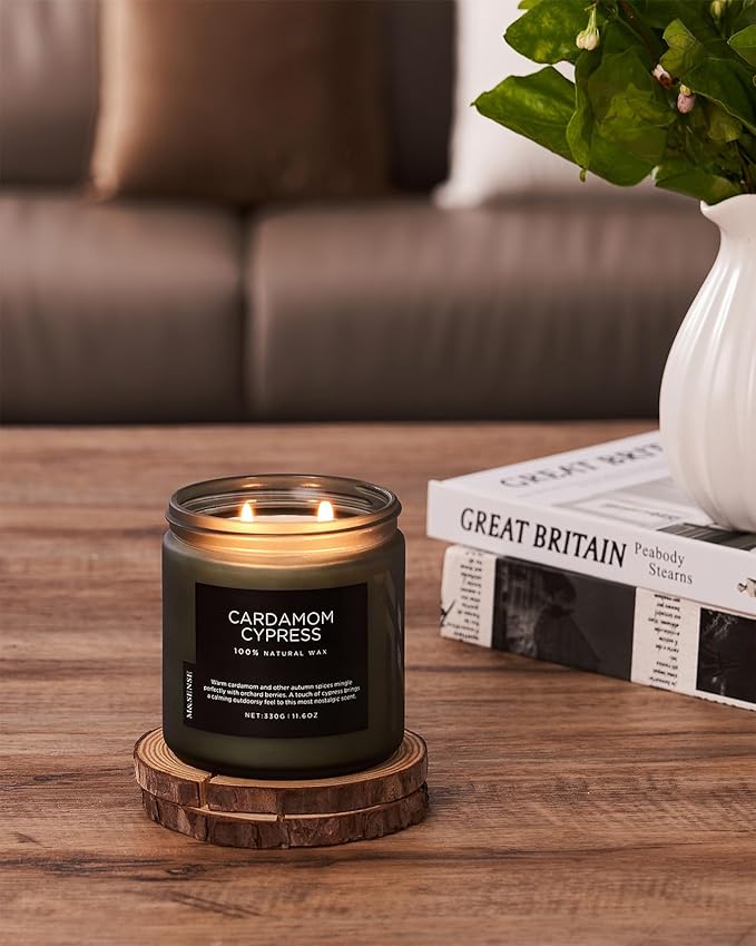 M&SENSE Spice Cardamom Cypress Large Soy Candles for Home Scented 2 Wick Large Soy Natural Candles 11.6oz 70 Hours Long Lasting Slow Burning, Christmas Holiday Woody Scented Winter Gifts - Bloomnest