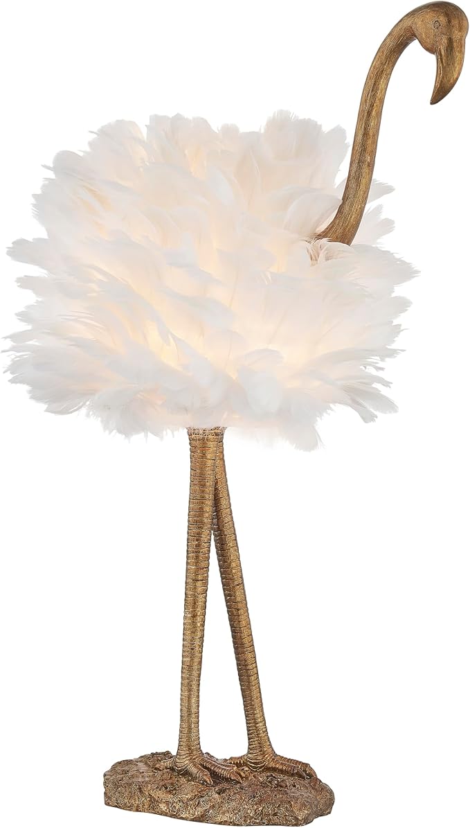 Crestview Collection 29.5" H Polished Gold Flamingo Table Lamp with Feathered Shade - Bloomnest
