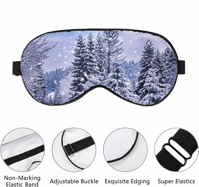 Christmas Winter Landscape Sleep Mask Spruce Pine Trees Covered Snow Mountain Road Men Women Sleep Mask with Adjustable Strap Eye Cover Eye Shade for Travel, Nap,Meditation - Bloomnest