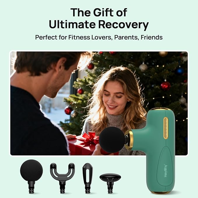 Super Mini Massage Gun Deep Tissue, Pocket-Sized Muscle Massager with 5-Speed & 4 Heads, Portable Handheld Massager Quiet for Home/Gym/Travel, Ideal Gift for Men & Women, Athletes, Green - Bloomnest