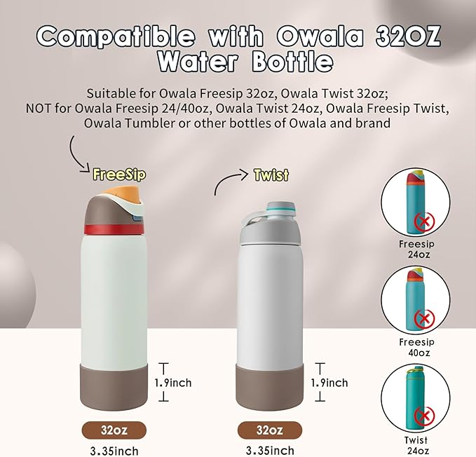 2PCS Silicone Water Bottle Boot, Compatible with Owala 24oz 32oz 40oz, Protective Anti-Scratch & Anti-Dent No Noise Sleeve Cover for FreeSip/Twist/Flip Water Bottles (Boneyard, 32oz) BKBY