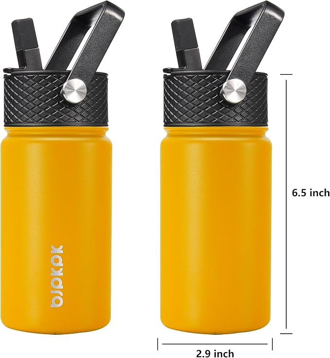 BJPKPK Water Bottle with Straw Lid, 15 oz Insulated Water Bottle, Stainless Steel Metal Water Bottles, Reusable Leak Proof BPA Free Thermo, Flask, Cups,Macaron-Orange - Bloomnest