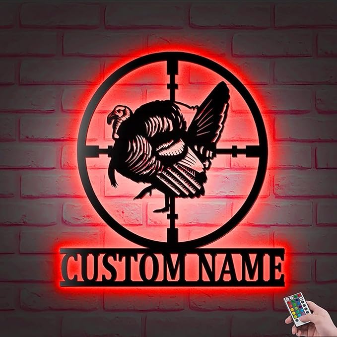 Lovely POD Personalized Hunting Metal Sign, Hunting Art, Custom Turkey Hunting Metal Wall Art Led Light, Personalized Hunter Name Sign Decoration for Home, Turkey Hunting Home Decor Housewarming - Bloomnest