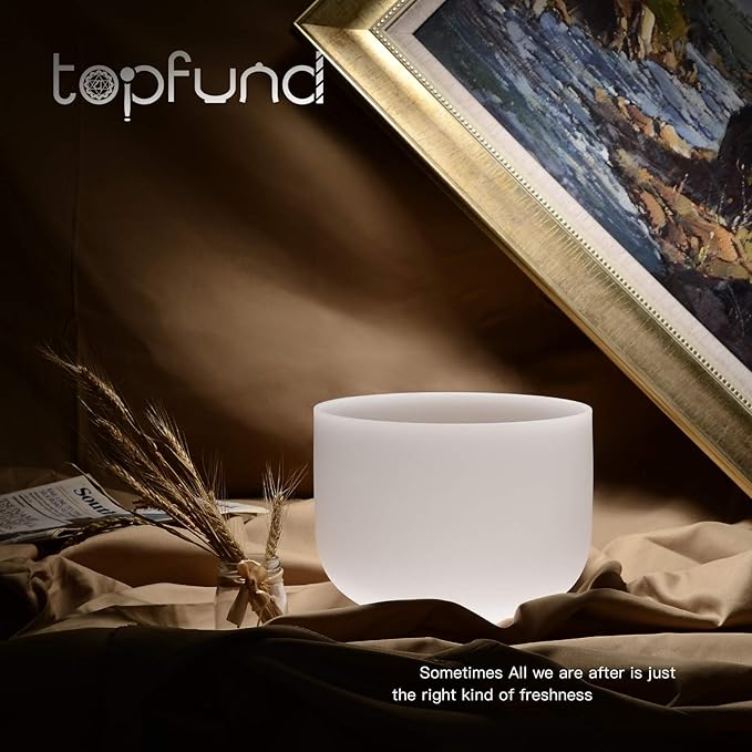 TOPFUND 440Hz D Note Crystal Singing Bowl 8 inch Sacral Chakra with Heavy Duty Carrying Case and Suede Mallet - Bloomnest