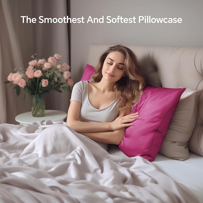 INFIIXSO Mulberry Silk Pillowcase for Hair and Skin, Silk Pillow Cases Queen Size Set of 2 with Hidden Zipper 20"x30", Ultra Smooth and Soft Cooling Pillow Cases for Hot Sleepers(Hot Pink, 2 Pack) - Bloomnest