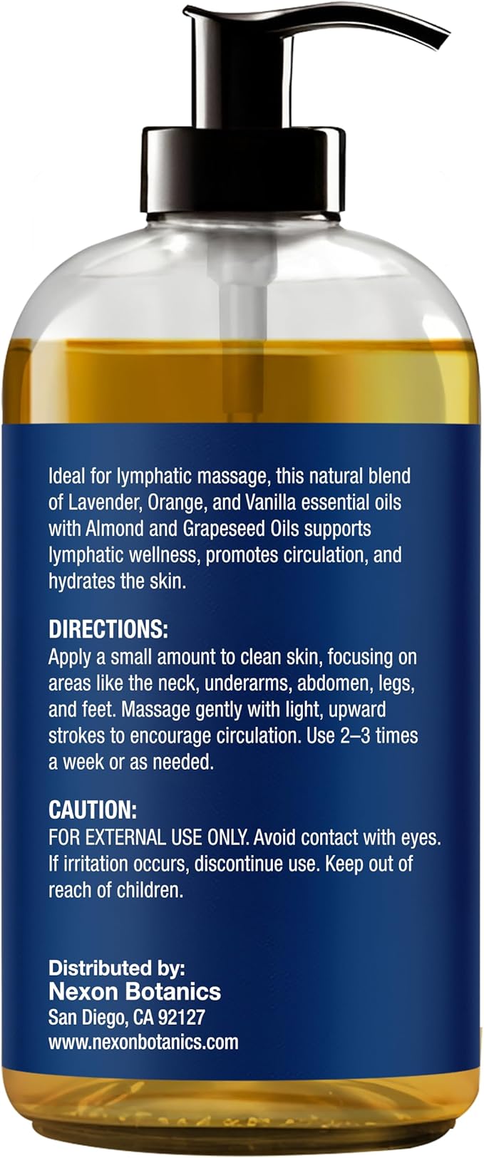 Lymphatic Drainage Massage Oil for Massage Therapy 8 fl oz - Refreshing and Relaxing - Natural Oils with Arnica, Vanilla and Lavender Oil - for Men and Women - Nexon Botanics - Bloomnest