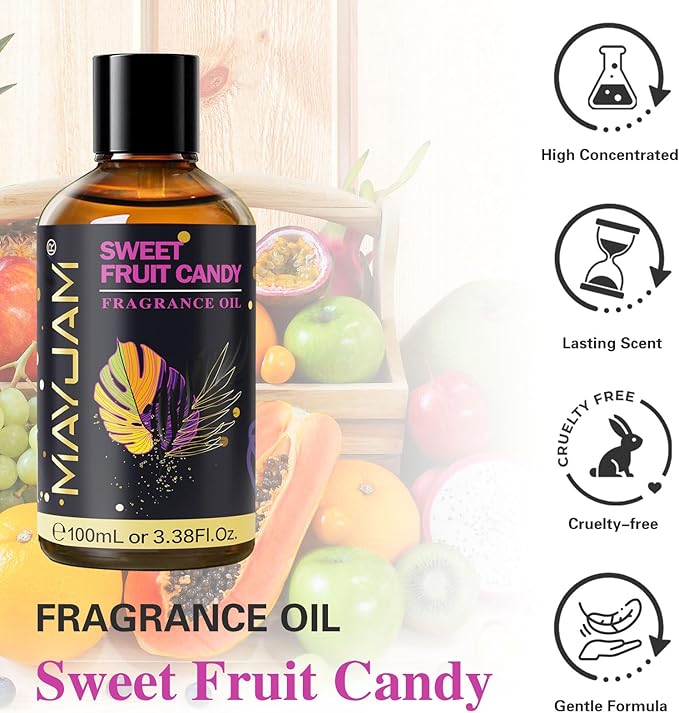 Sweet Fruit Candy Fragrance Oil Essential Oil, MAYJAM 3.38FL.OZ Sweet Fruit Candy Oil for Diffusers for Home, Long Lasting Scented Oils for Soap Candle Making - 100ML - Bloomnest